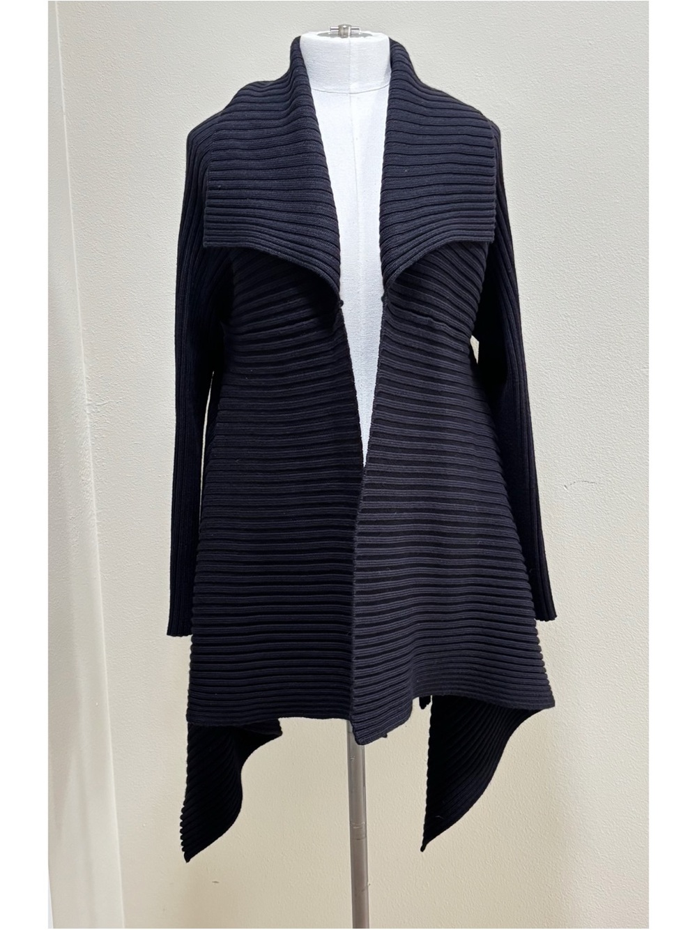 Angel Black Ribbed Open-Front Draped Cardigan